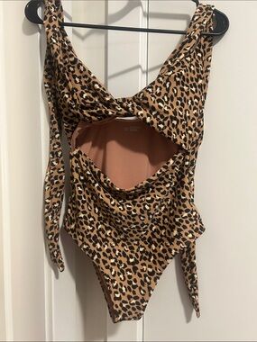 aerie Leopard Print Cutout One-Piece in Tan and Black